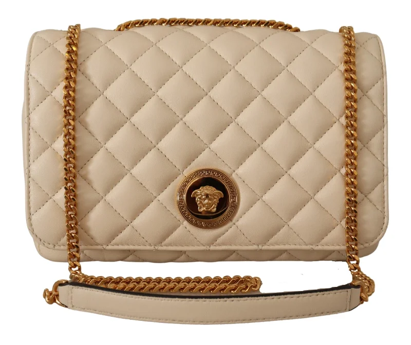 Versace White Nappa Leather Medusa Shoulder Women's Bag