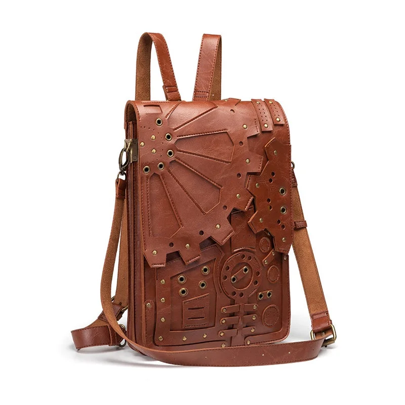 Hot Sale Fashion Retro Style Wheel Gear Decoration Leather Backpack  2 in 1 Steampunk Shoulder Bag Leather Backpacks