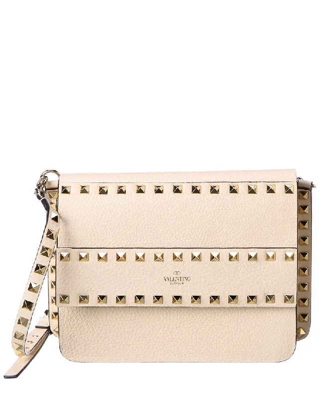 Valentino Rockstud Small Grainy Leather Crossbody, White