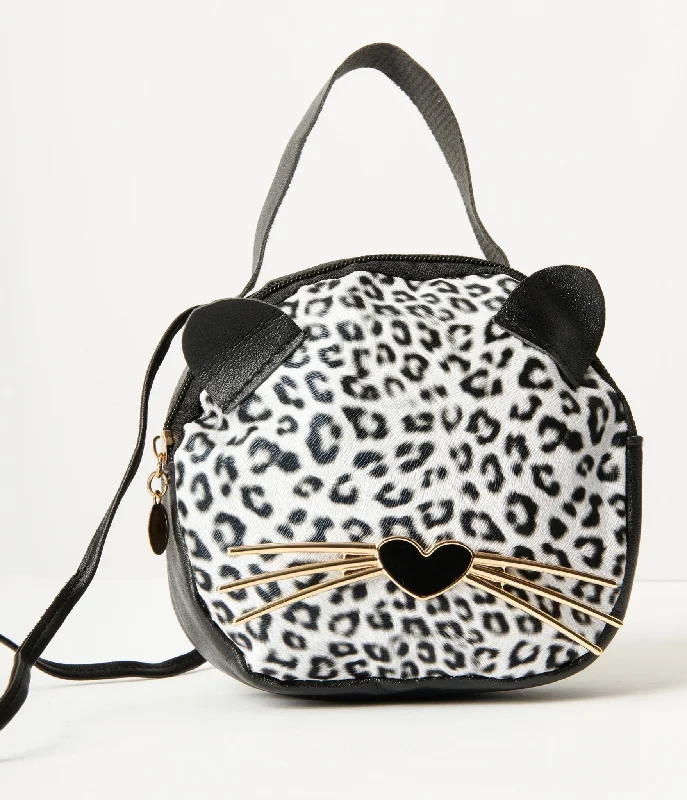 Black Leatherette & Leopard Face Crossbody