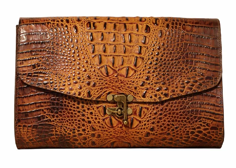 Juan Antonio Chestnut Croco Crossbody Bag