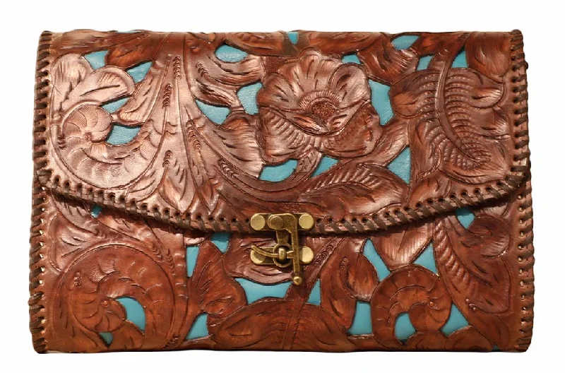 Juan Antonio Tooled Brown with Turquoise Inlay Crossbody Bag