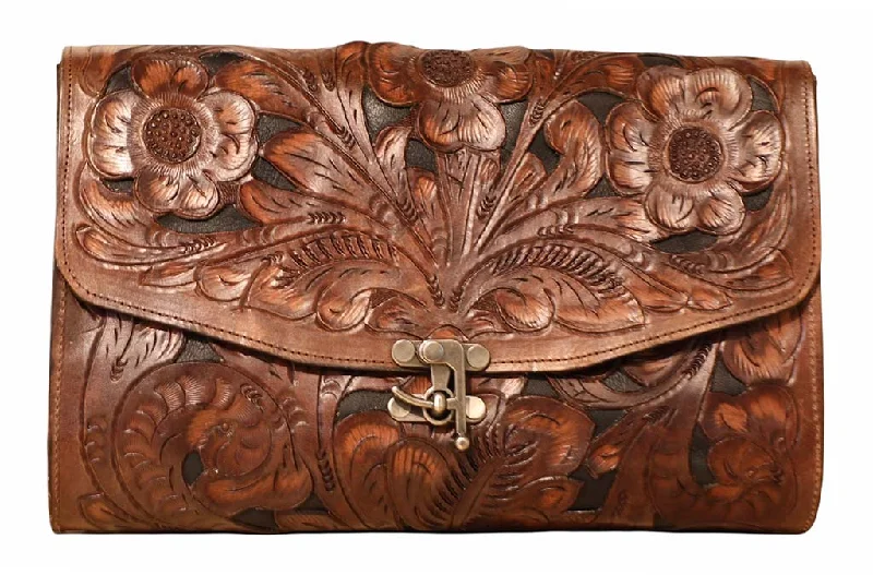 Juan Antonio Tooled Dark Brown with Black Inlay Crossbody Bag