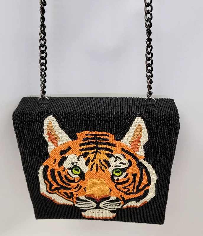 Tiger Beaded Leatherette Crossbody Bag