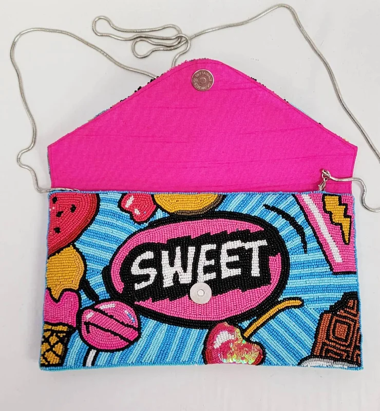 Beaded A Sweet Pop Art Clutch In Multi