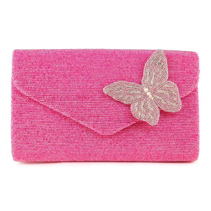 Butterfly Beaded Clutch In Pink