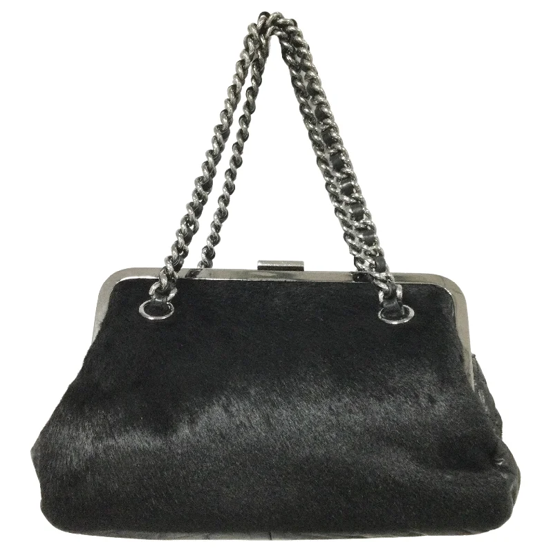 Chanel Pony and Leather Frame Black Calf Hair Clutch