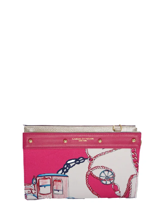 Lizzie Reversible Navy Pebble Leather Reversing Hot Pink Carriage Silk Clutch Cover