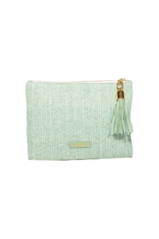 Shaker Sea Foam Raffia Tassel Clutch