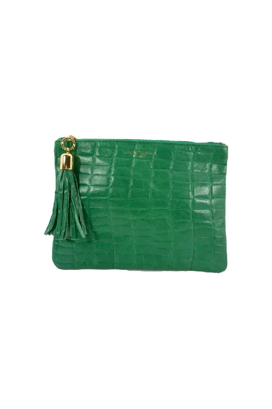 Shaker Shiny Kelly Croc Embossed Tassel Clutch