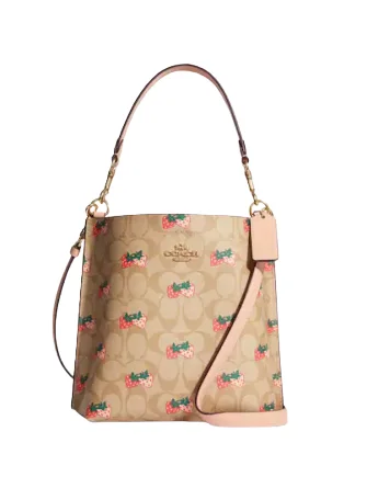 Coach Mollie Bucket Bag 22 In Signature Canvas With Strawberry Print