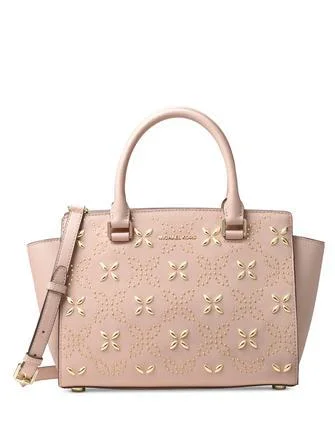 Michael Michael Kors Selma Medium Top Zip Studded Floral Satchel