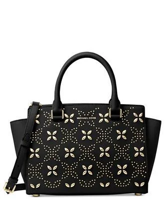 Michael Michael Kors Selma Medium Top Zip Studded Floral Satchel