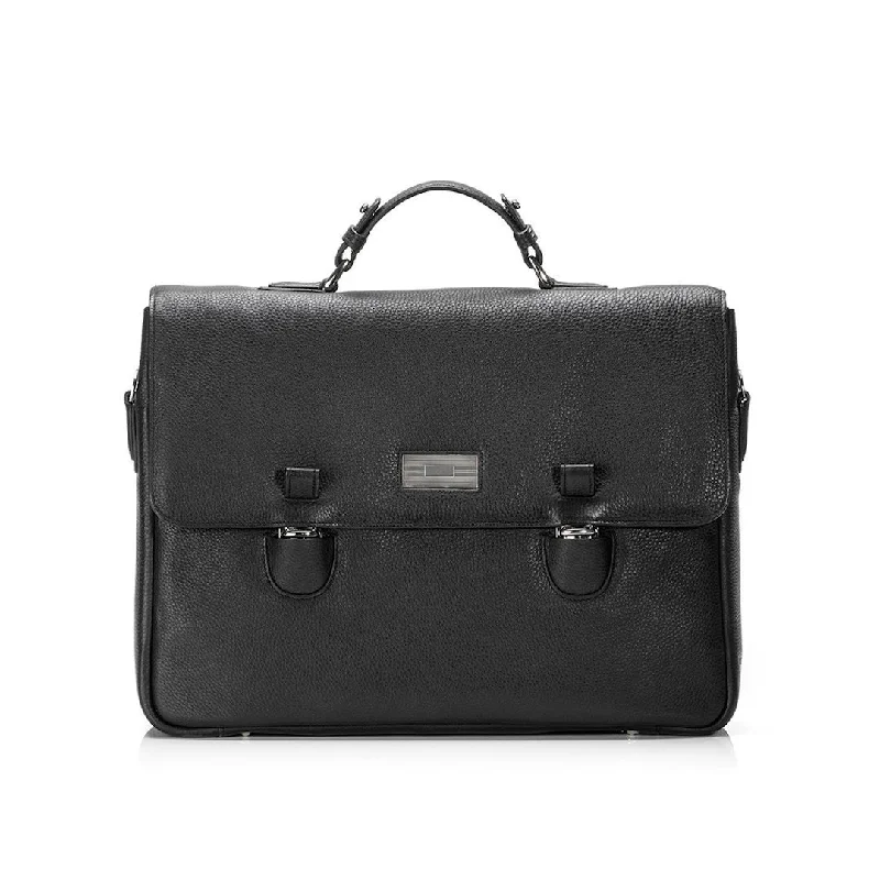 Hudson Tuck-Lock Attaché - Black Leather Briefcase