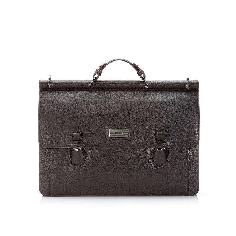 London Dowel-Top Attaché - Dark Brown Leather Briefcase