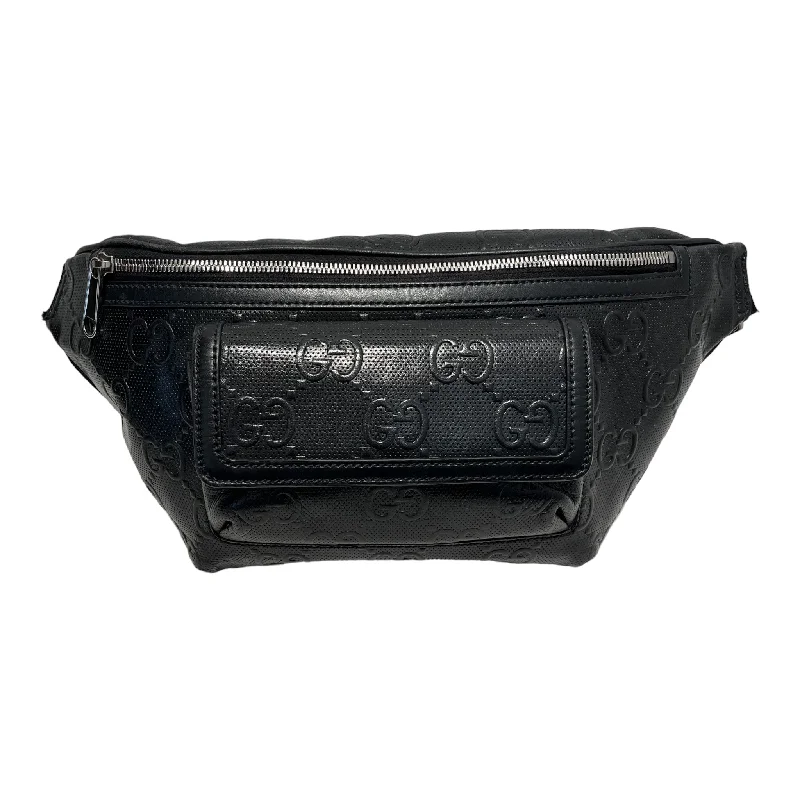 GUCCI/Fanny Pack/Monogram/Leather/BLK/Embossed Belt Bag