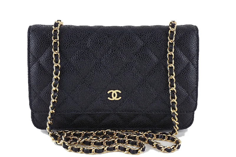 Chanel Black Caviar Classic Quilted WOC Wallet on Chain Flap Bag