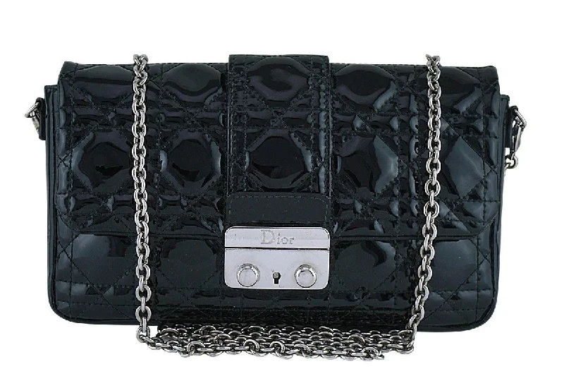 Christian Dior Black New Lock Pochette Wallet on Chain WOC Bag