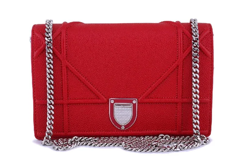 Christian Dior Red Calfskin Diorama Wallet on Chain WOC Flap Bag SHW