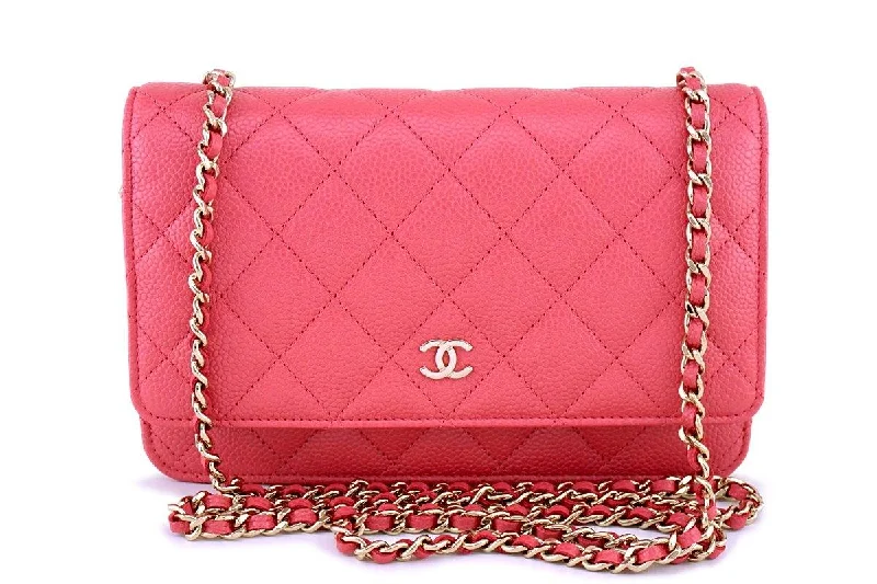 New 18S Chanel Pink Caviar Classic Quilted WOC Wallet on Chain Flap Bag GHW