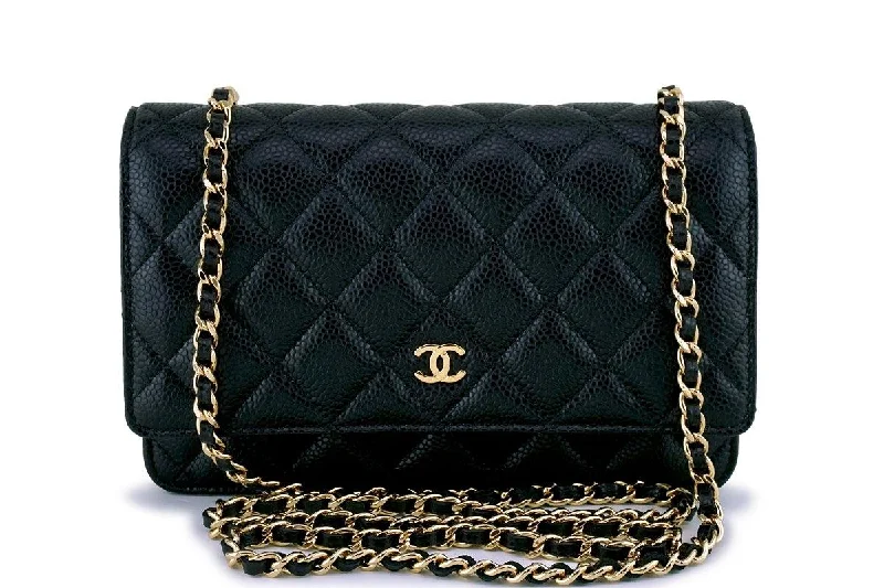 NIB Chanel Black Caviar Classic Wallet on Chain WOC Flap Bag