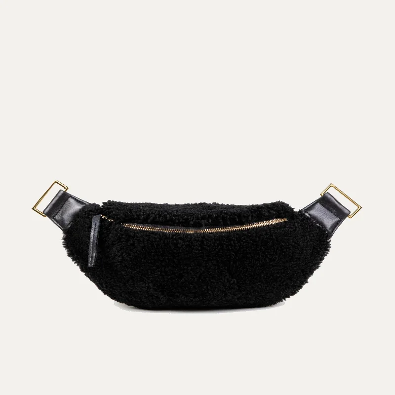 Black Shearling Lamb Fur Crossbody /Fanny