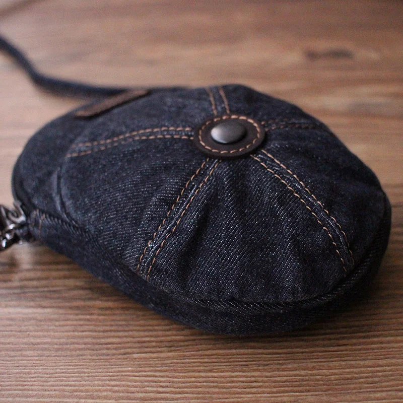 Black Unique Denim Cap Mini Shoulder Bags Belt Pouch Denim Cap Phone Vintage Messenger Bag