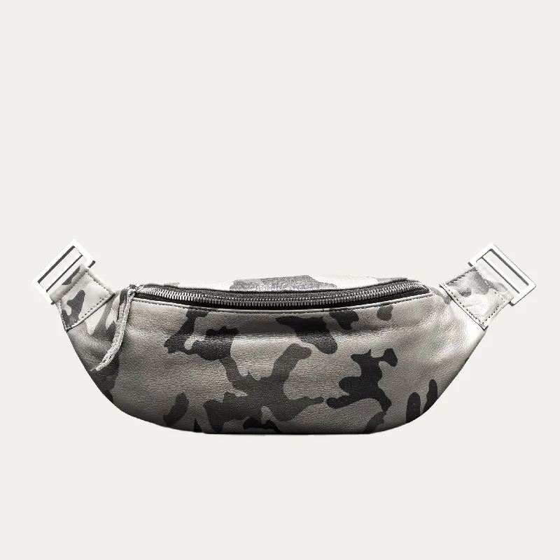 Fanny Pack + Crossbody Bag | Grey Camo + Silver Hardware