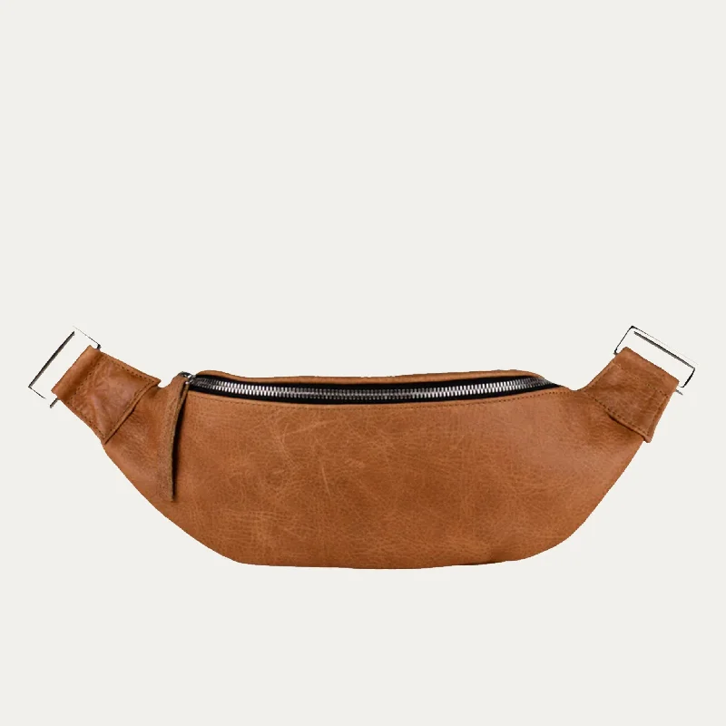 Fanny Pack + Crossbody Bag | Distressed Cognac Leather + Silver Hardware