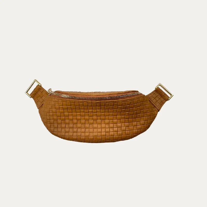 Fanny Pack + Crossbody Bag | Cognac Woven + Gold Hardware