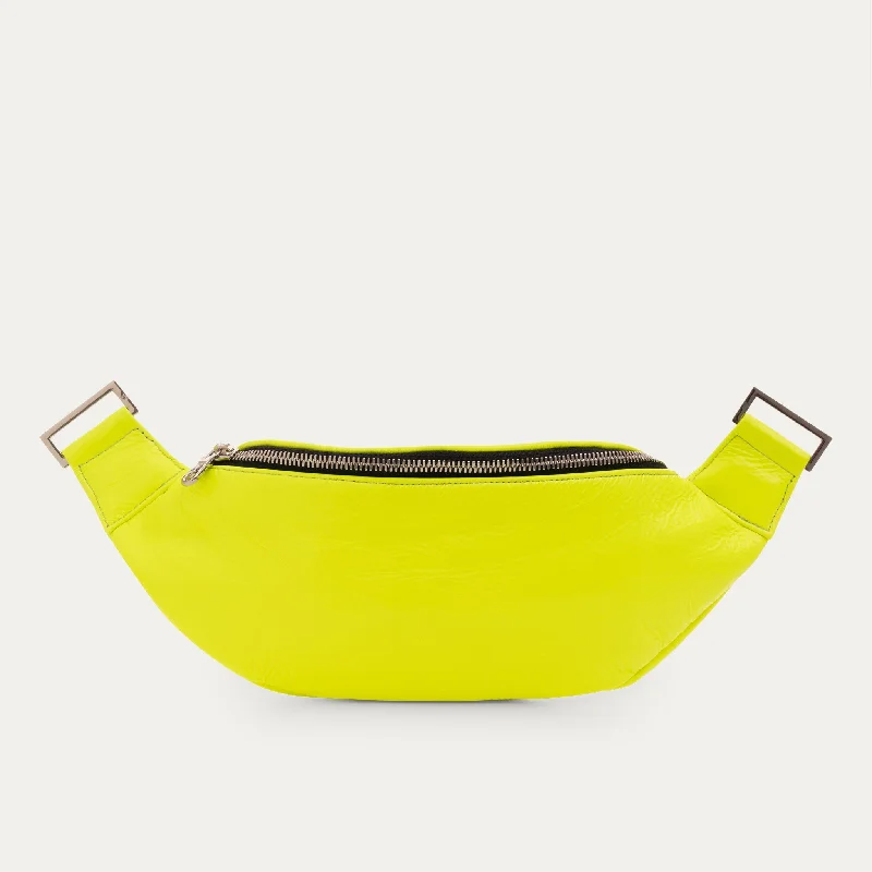 Fanny Pack + Crossbody Bag | Neon Yellow Leather + Silver Hardware