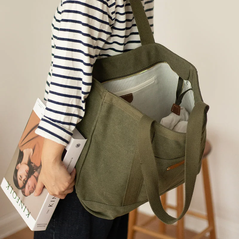 Mens Army Green Canvas Large Tote Bags Canvas Handbag Canvas Tote for Men Women