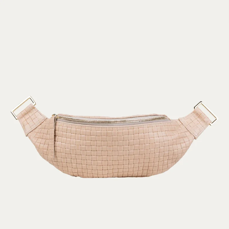 Fanny Pack + Crossbody Bag | Tan Woven + Gold Hardware