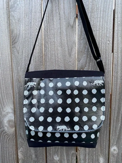 Tall Messenger Bag in Silver Spots Leopard