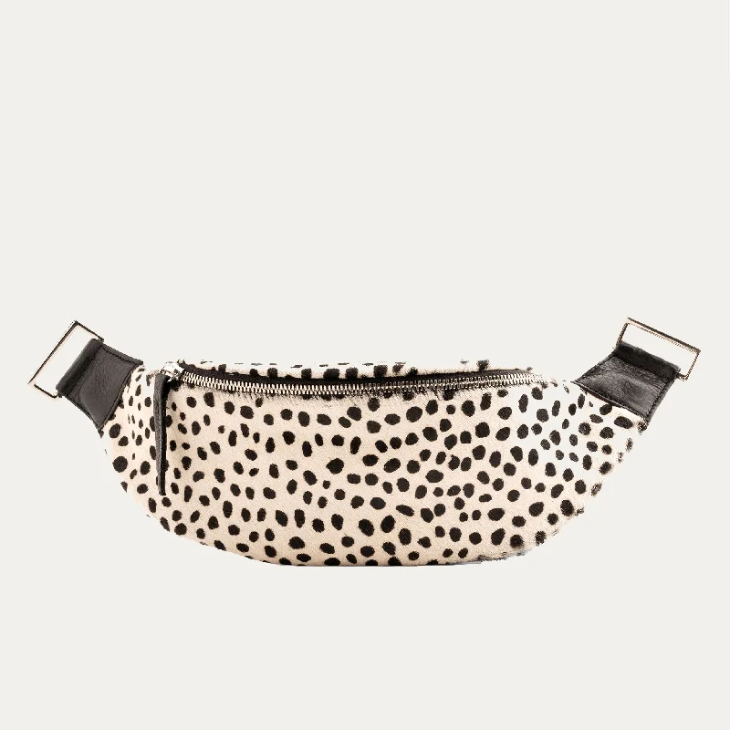 Fanny Pack + Crossbody Bag | Black + White Cheetah + Silver Hardware